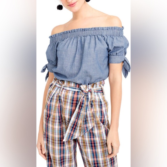 J. Crew Chambray Off Shoulder Top Blue Size 00 - Picture 3 of 15